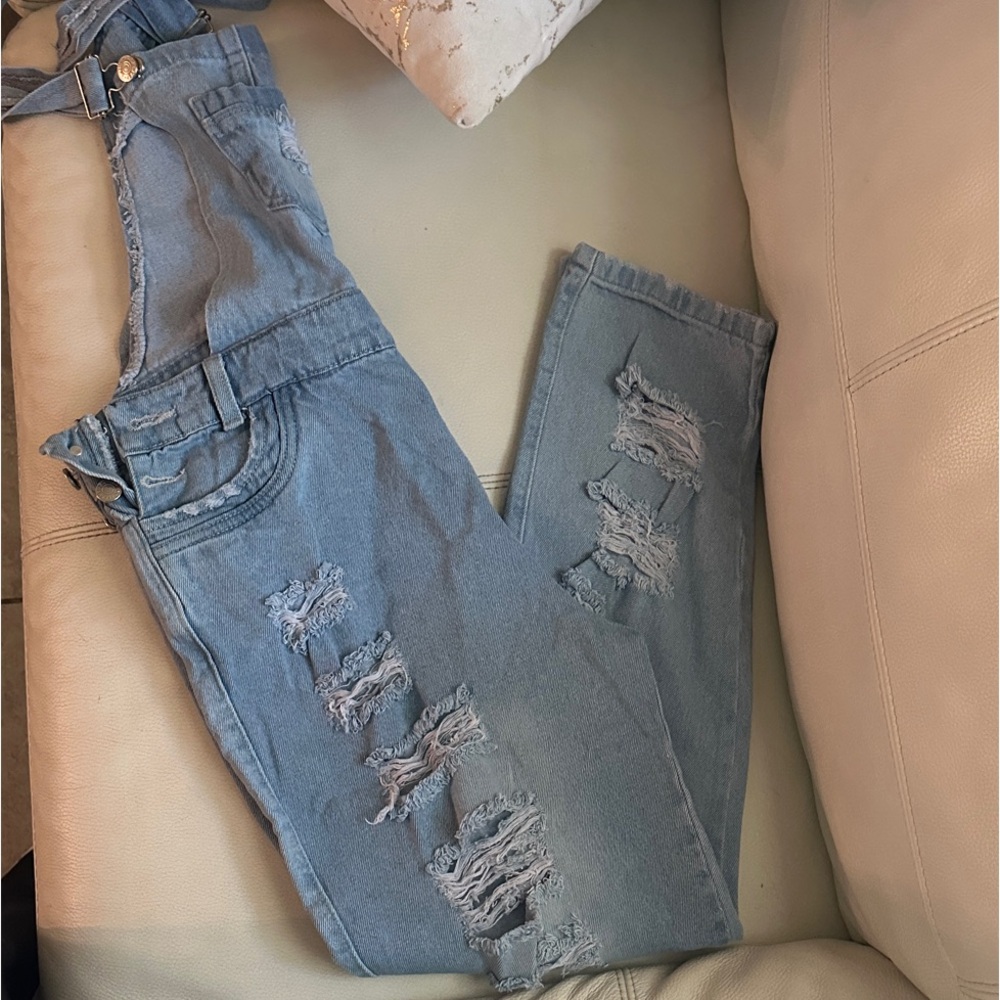 Trendy Distressed Blue Women's Overalls